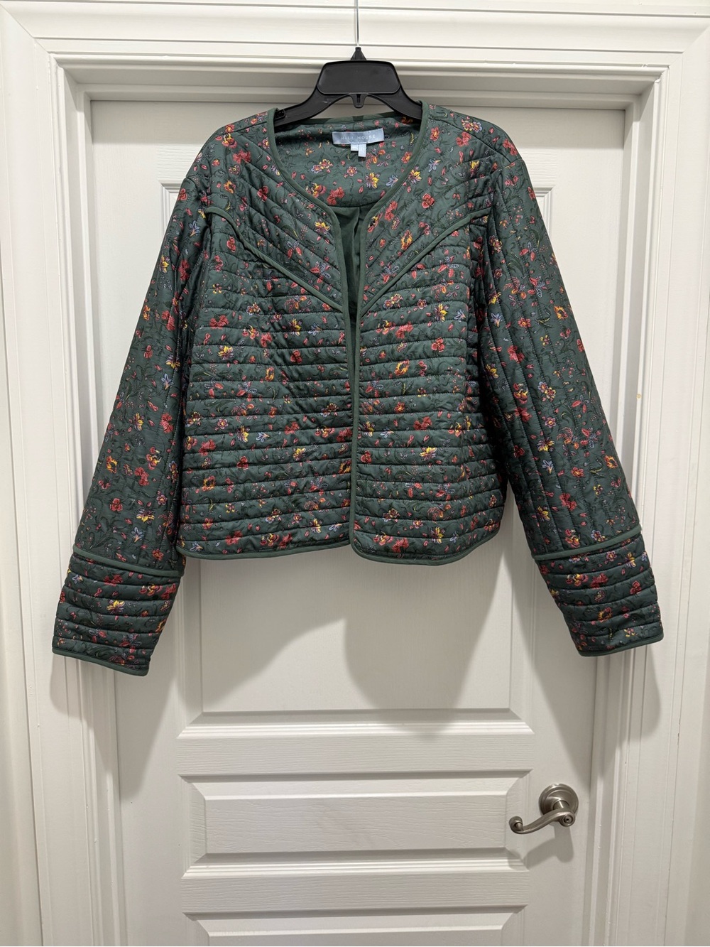 Hill House Quilted Floral Cropped Jacket - Green with Pink & Yellow Accents